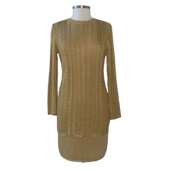 St. John Shimmery Gold Open Knit Sweater and Skirt Size 2 - Picture 11 of 11